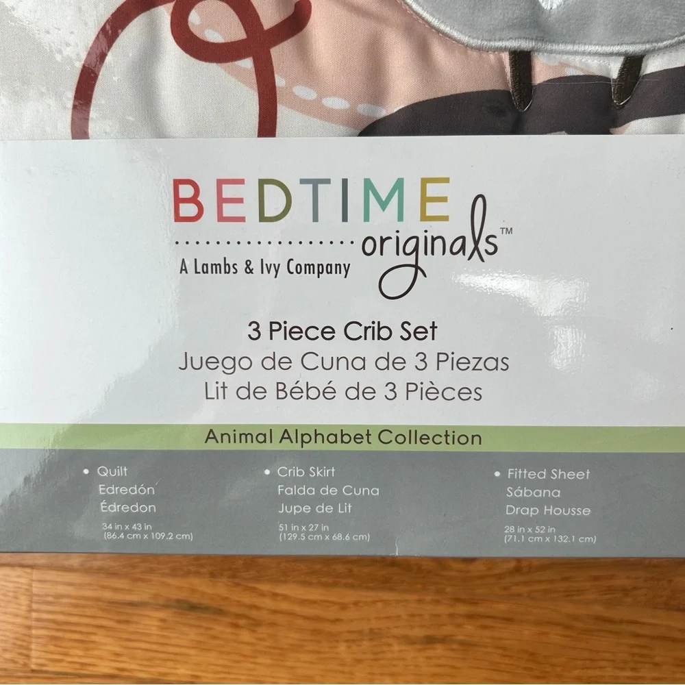 NWT - Bedtime Originals 3 Piece Crib Set Animal Alphabet Forest Blanket Sheets